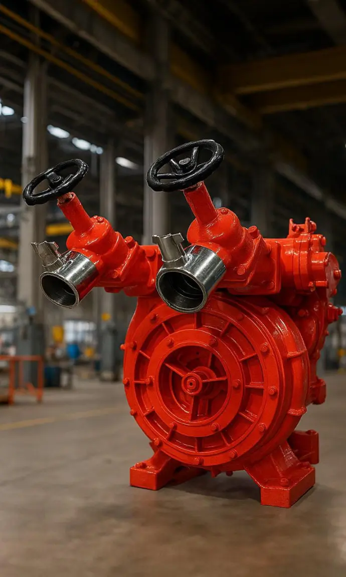 The Ganesh SG2250 is a fully automatic centrifugal single-stage fire pump designed for high-efficiency water delivery in firefighting operations. Engineered with easy access to impellers and mechanical seals, it includes built-in pressure and thermal relief features for maximum safety. Operating at 10.5 bar, with a relief valve set to 14 bar, this UL-marked pump offers reliable, consistent performance for fire tenders, hydrant systems, and industrial emergency setups. Its robust construction and trusted Ganesh brand quality make it ideal for demanding fire service applications.